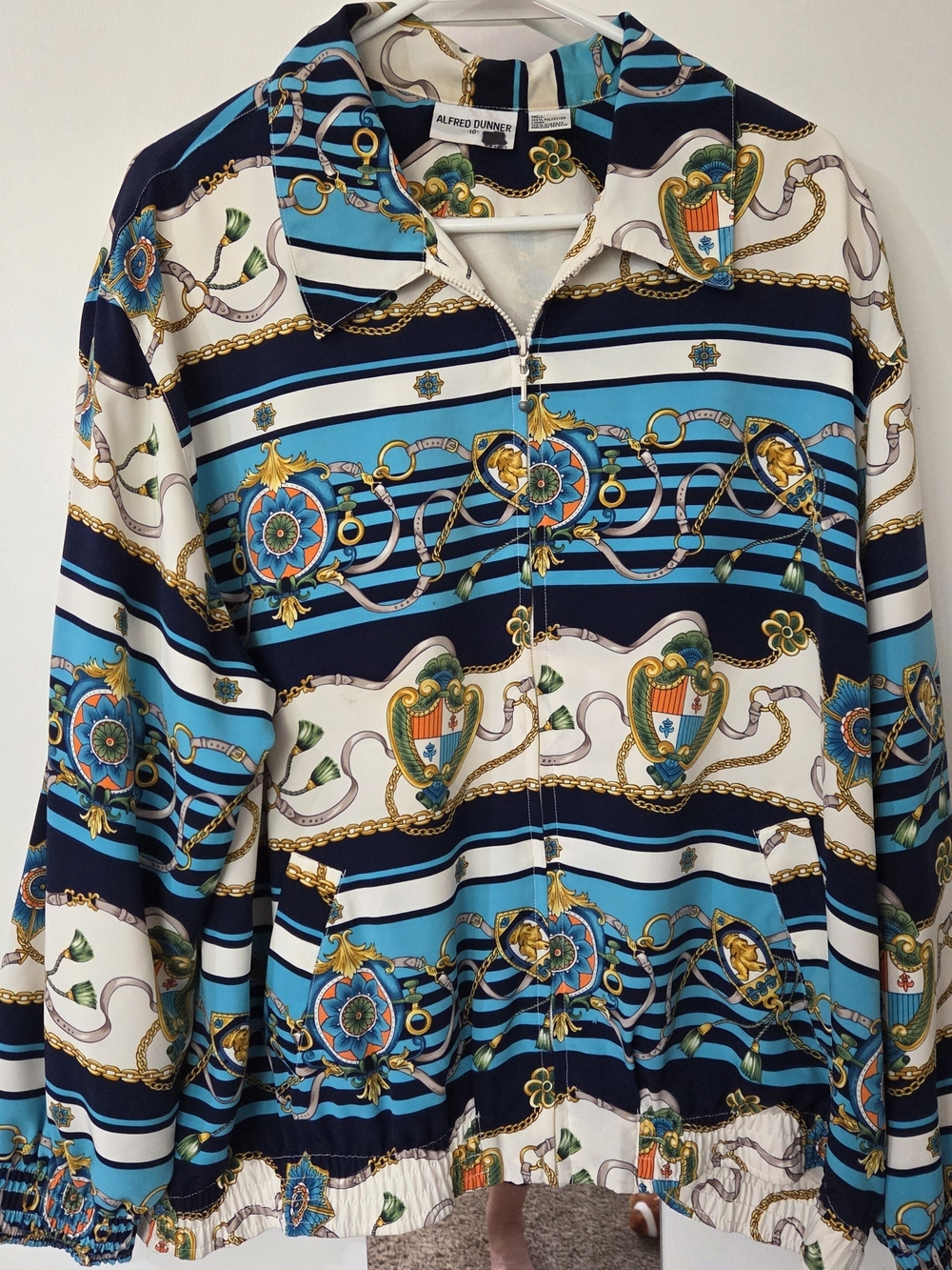 Alfred Dunner Men's Blue & White Printed Zip-Front Jacket